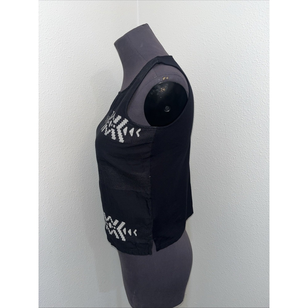 Eileen Fisher Folklore Cotton Jacquard Black Sleeveless Top Small - Picture 2 of 8